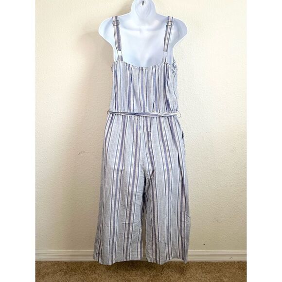 𝅺Purple Snow Blue Striped Jumpsuit Women’s XL Sleeveless Belt Wide Cropped Leg - Picture 4 of 7